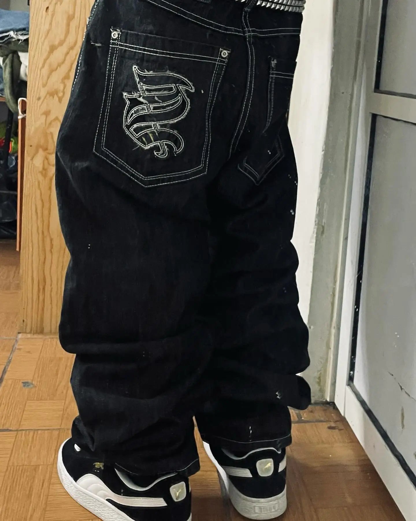 American Trend Retro Hip-hop Embroidery Pattern Baggy Jeans