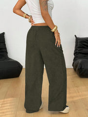 Retro Corduroy Cargo Pants Casual Drawstring Straight Sports Pants Drape Daily Commuting Wide Leg Pants