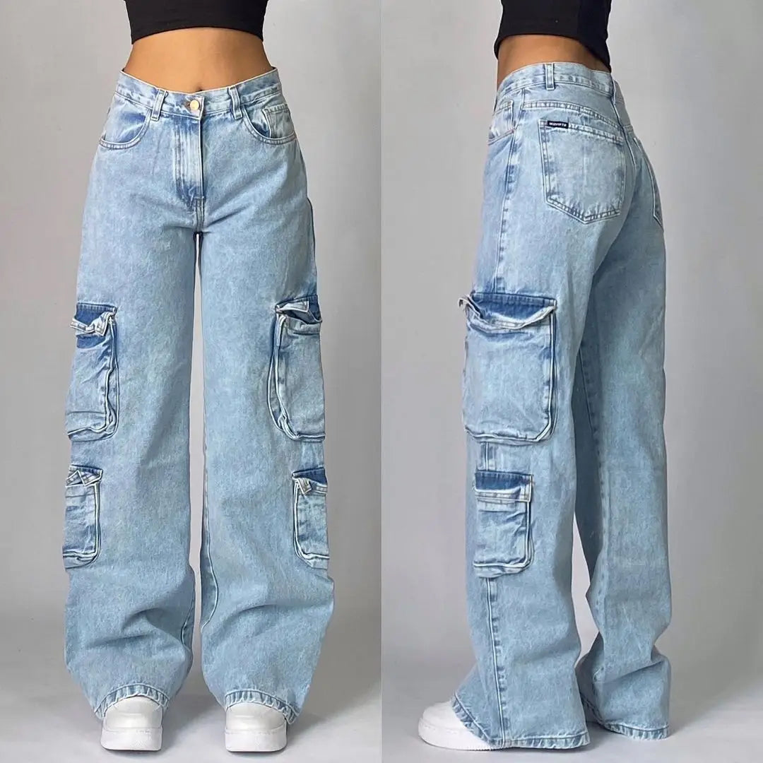 American Geometric Pattern Embroidered Baggy Jeans Y2K Harajuku Vintage Hip-hop Casual Wide-leg Pants