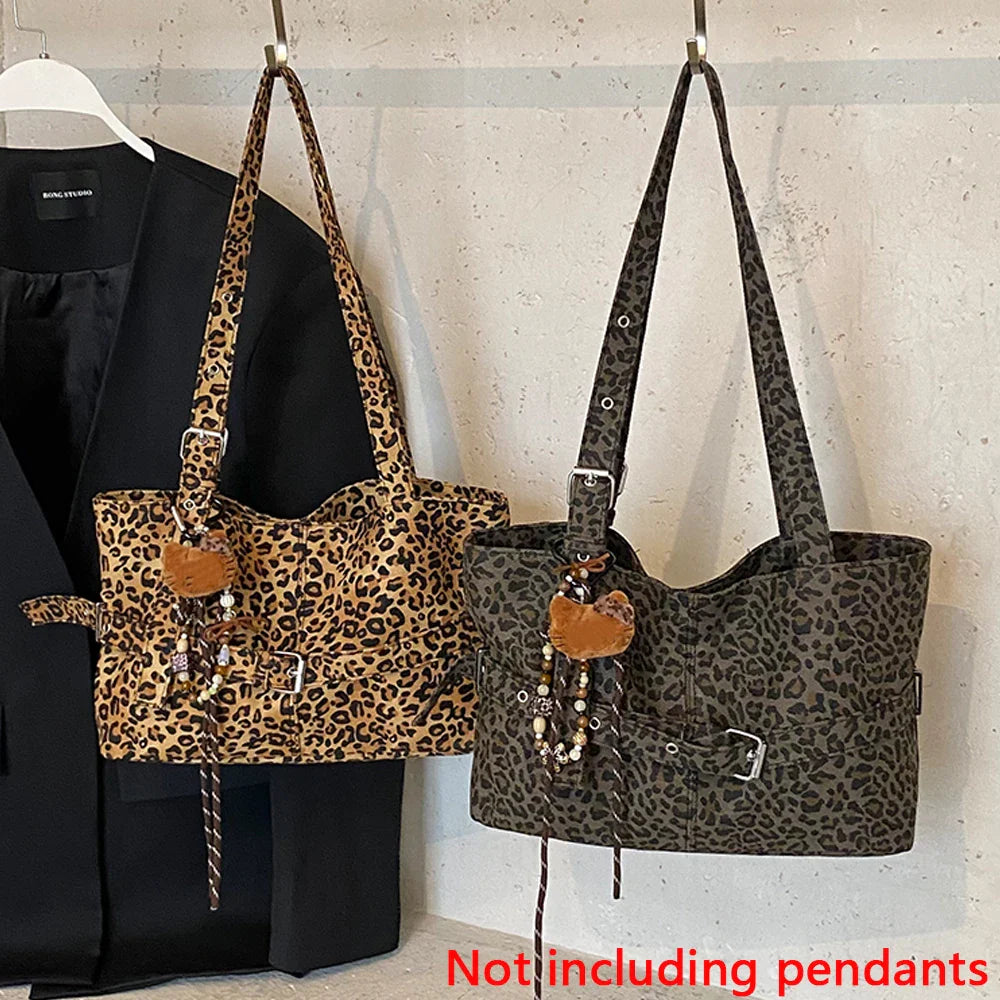 Casual Large-Capacity Leopard Print Bag Lightweight Versatile Shoulder Bag Relaxed Commuting Tote Bag