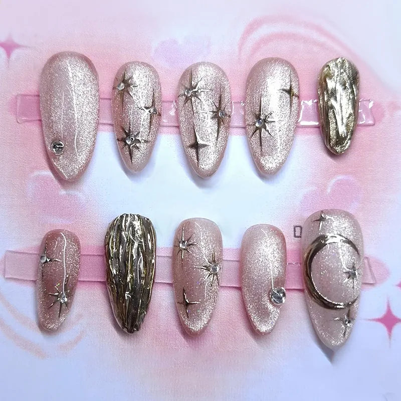 24pcs Golden Lines Patterns False Nails Dark Purple Blush French Fake Nails