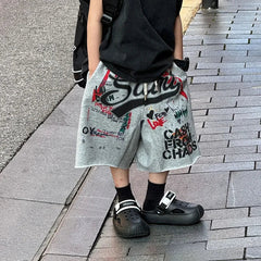 Korean Edition Boys' Trendy Cool Versatile Graffiti Casual Sports Pants Children's Stylish Shorts Trendy