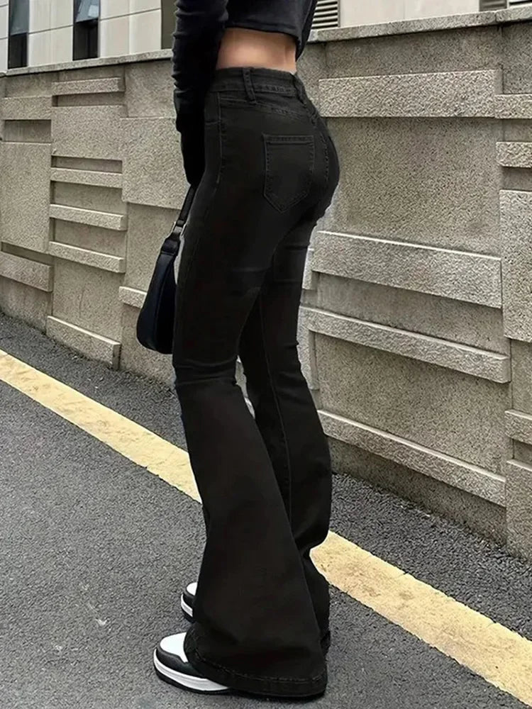 Vintage High Waist Flare Jeans Stretchy Bootcut Tight Denim Pants Bell Bottoms Casual Slim Fit Trousers
