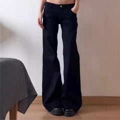 Plus Size American Style Spicy Girl Black Low Waist Wide Leg Micro Flared Jeans Early Loose Fit Versatile Straigh