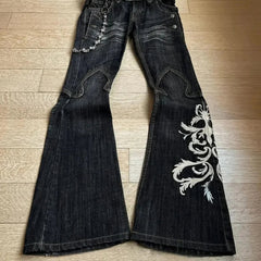 High Waist Harajuku Loose Embroidered Jeans with Rock Punk Style Y2K Micro La Retro Wide Leg Pants