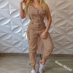 Wish Utility Jumpsuit Beltless Sleeveless Simple Tied Pants Working Uniform Cross-border Style from HongKong