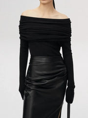Slash Neck Sweater Tops Knitted Slim Basic All-match Elegant Off Shoulder Long Sleeve Pullovers Female