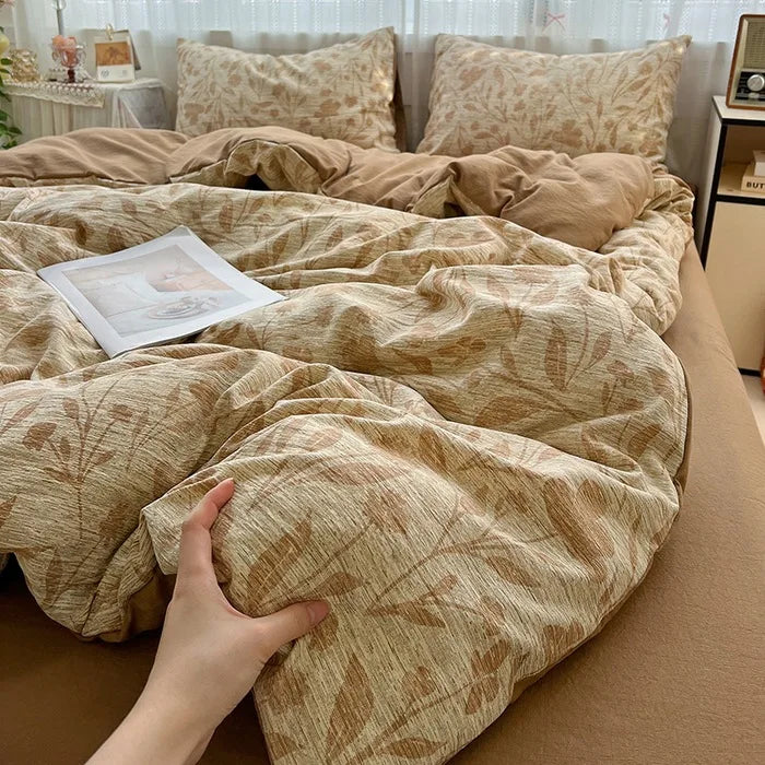 class A high gram weight linen raw hemp four-piece set jacquard quilt cover bed sheet student dormitory three-piece set