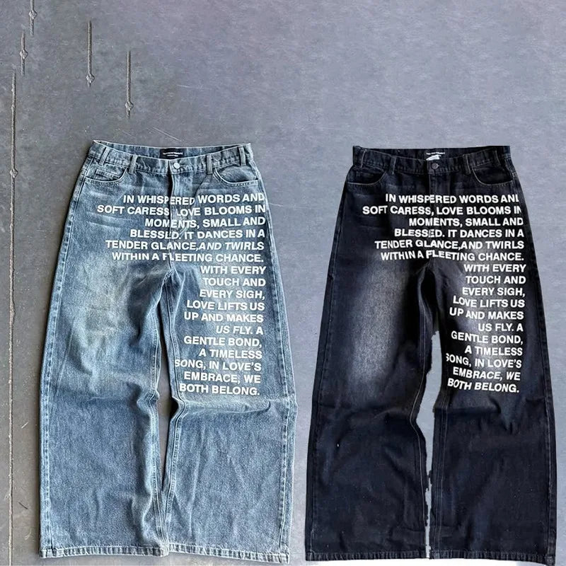 Y2K Jeans vintage American Pattern letter jeans streetwear gothic Harajuku Hip Hop Casual wide leg jeans