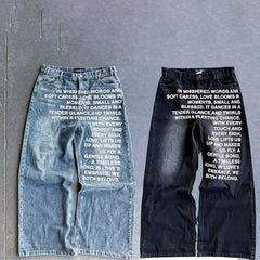 Y2K Jeans vintage American Pattern letter jeans streetwear gothic Harajuku Hip Hop Casual wide leg jeans
