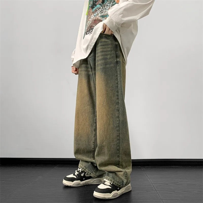 Jeans Wide Leg Jeans Male Loose Straight Denim Pants Harajuku Vintage Blue Jean Trouser Streetwear Clothes