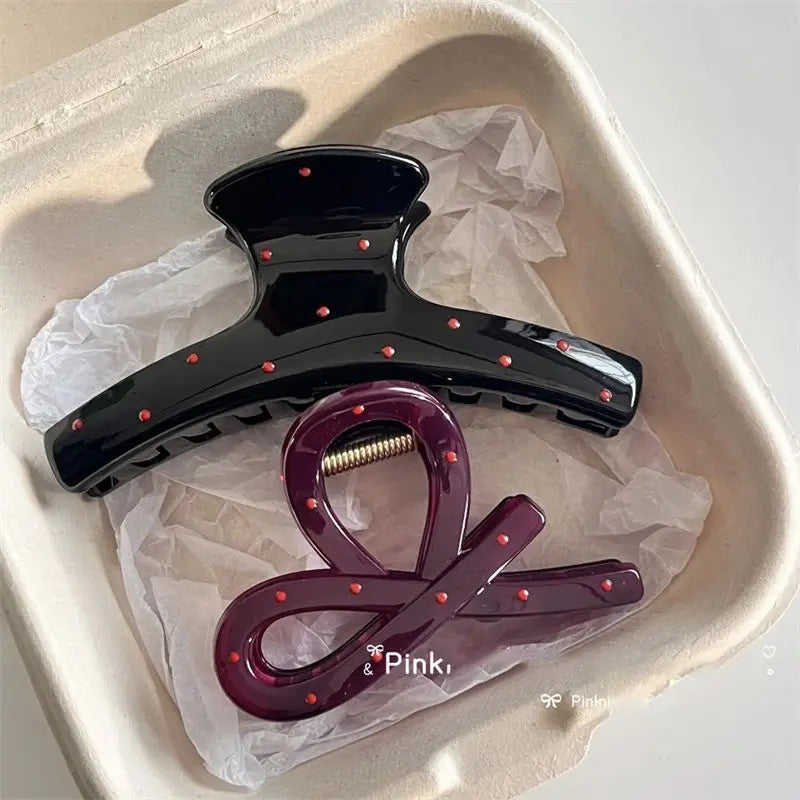 2Pcs/set Vintage Blue Polka Dot Red Bow Hair Clip Shark Claw Clamp Hairpin Barrette Korean Hair Headwear Accessory