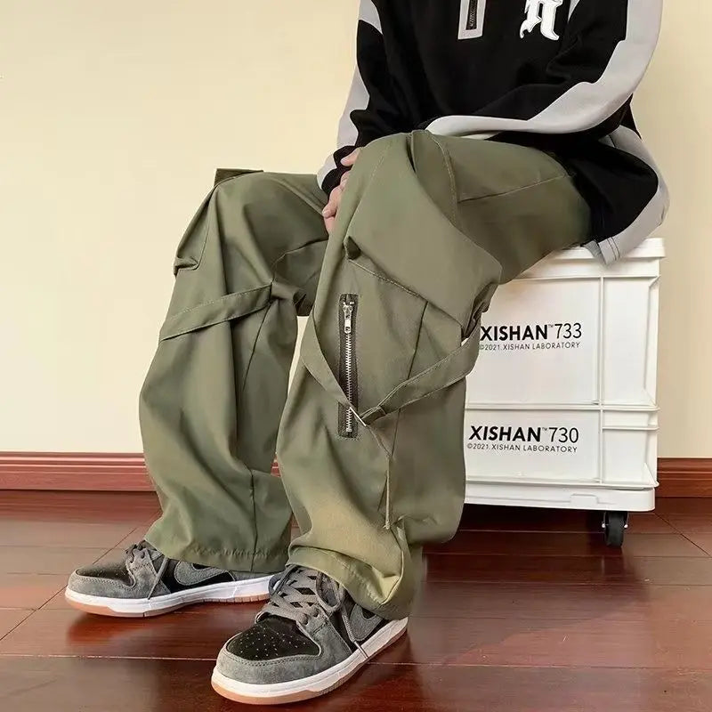 Vintage Multi-Pocket Loose Straight Overall Ins Tide Brand American Vibe Fenggao Street Loose Versatile Assault Mop Pant