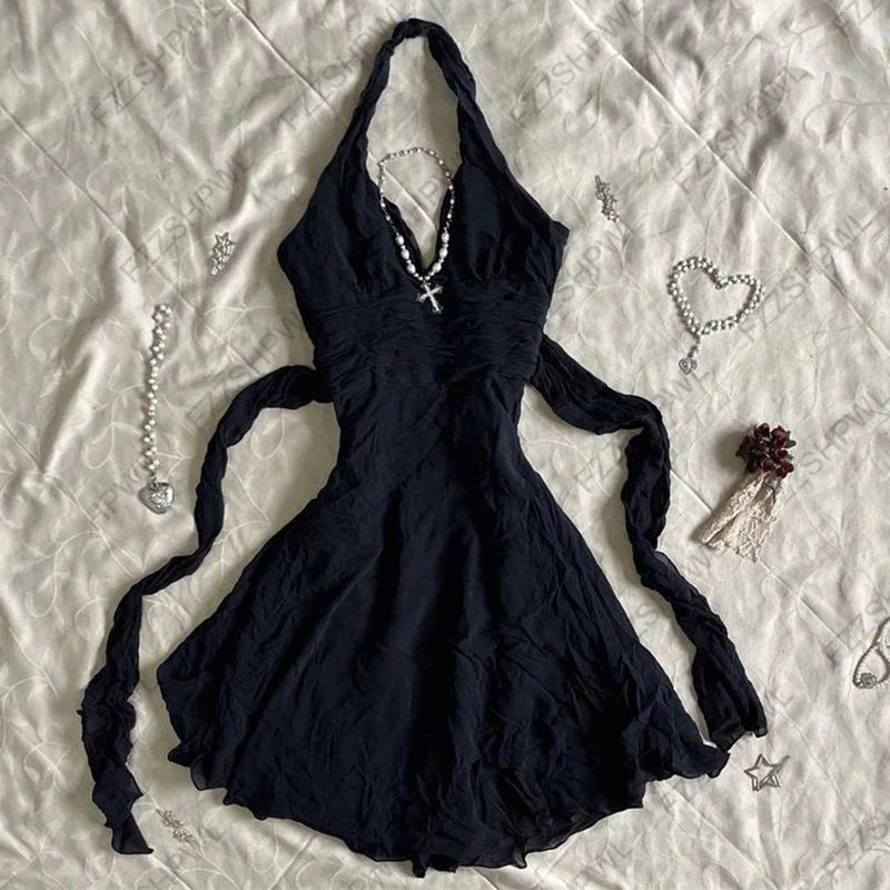 Y2k Harajuku Vintage Casual Skirts Sleeveless American Retro 90st Streetwear Aesthetics Korean Style Frocks