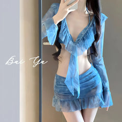 Pure Desire Long Sleeve Bikini Set Beachwear Sunscreen Fairy Style Split Four Piece Swimsuit from Mainland HongKong