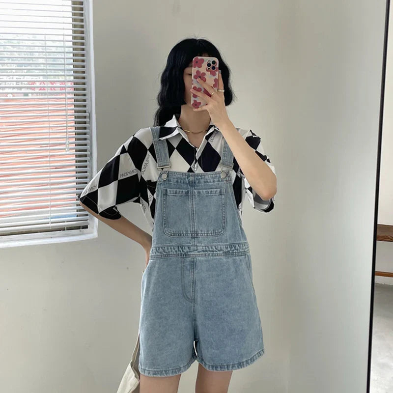 Blue Denim Shorts Loose Wide Leg Shorts Korean Jumpsuit Shorts