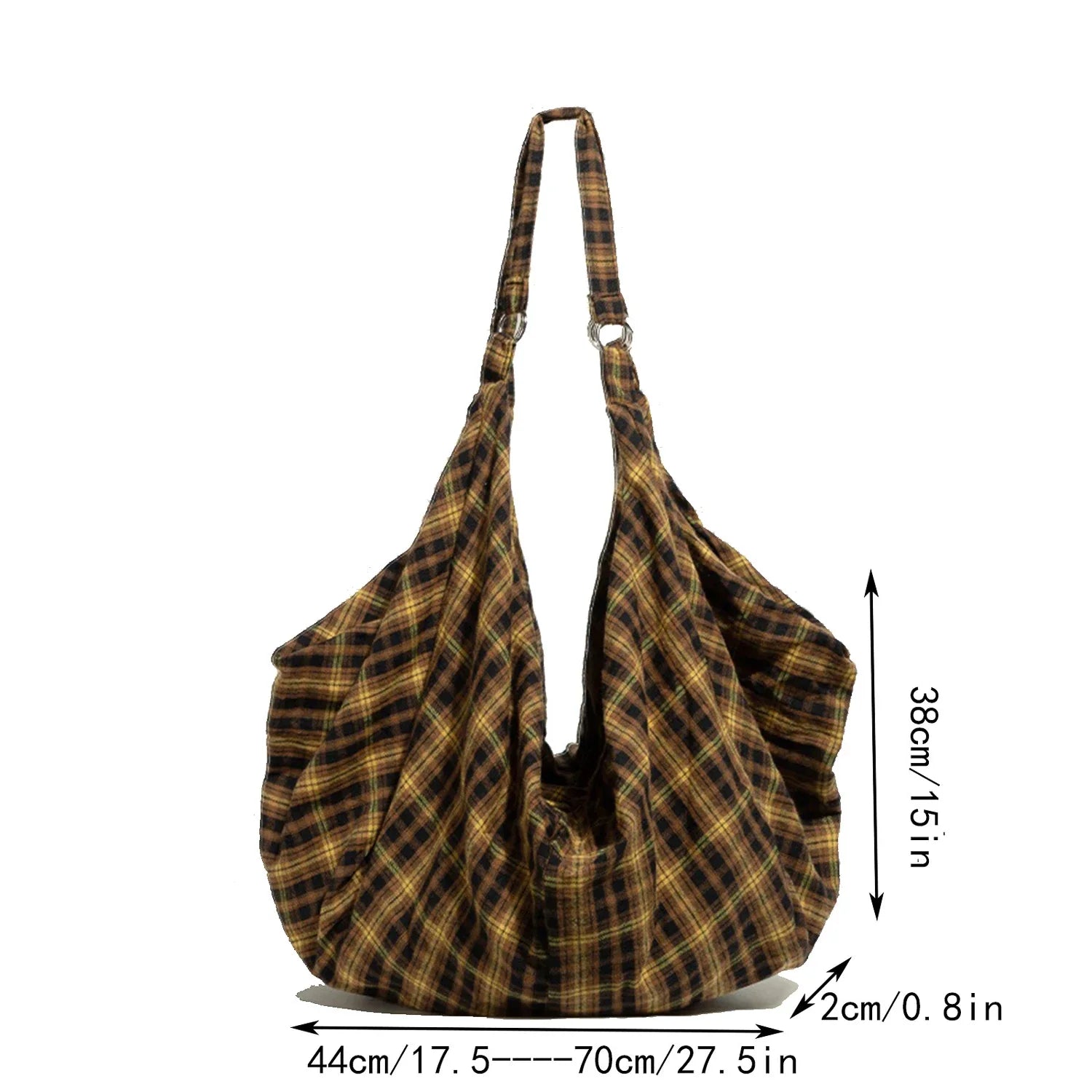 Vintage Plaid Canvas Tote LargeCapacity Korean Travel Shoulder Bag
