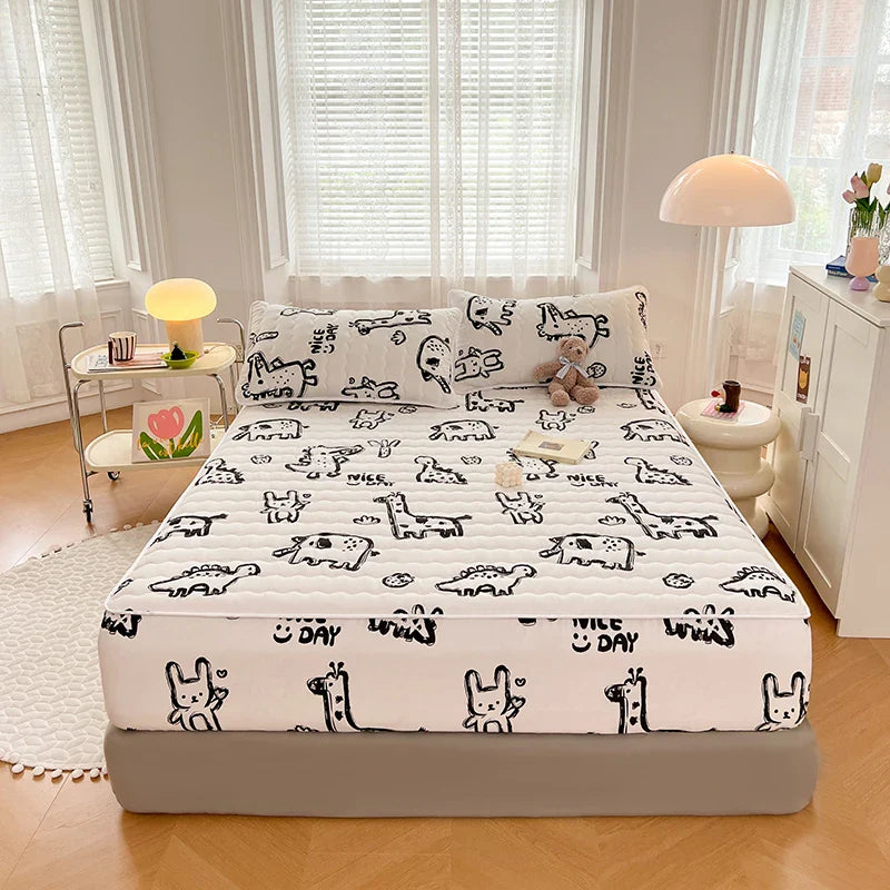 1pc Thicken Anti-mite Fitted Sheet With Elastic Band Non Slip Adjustable Mattress Cover