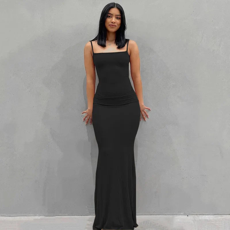 Backless solid color Long Dresses Elastic High Waist Strapless Bodycon Dress Party Skinny Sleeveless Robe