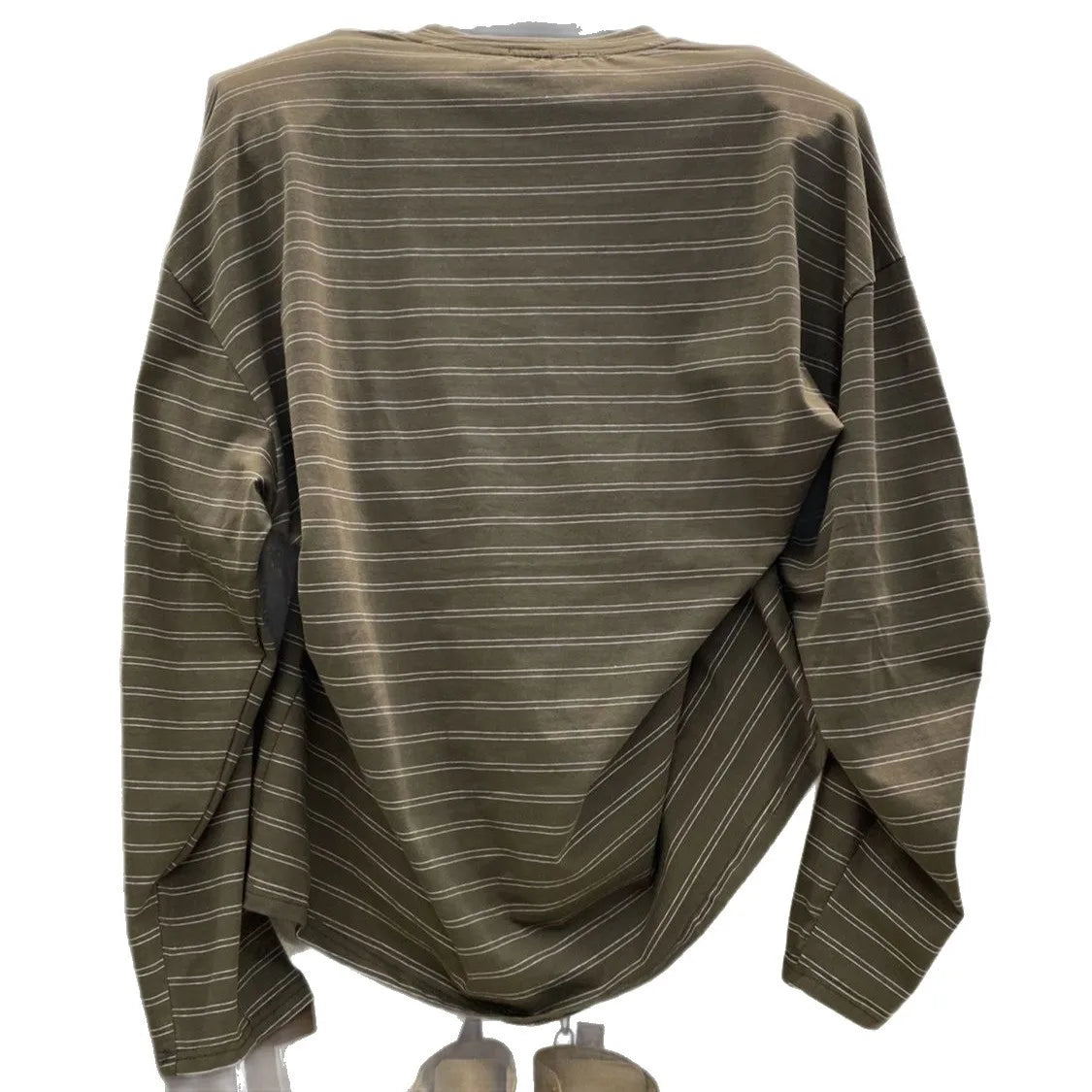 Loose Long Sleeve Striped T-Shirtable Retro Korean Style Casual Top Thin Medium Length Lazy Style T-Shirt