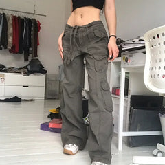 American Style Vintage Multi-pocket Distressed Cargo Pants Loose Fit Slimming Straight-leg Casual Trousers