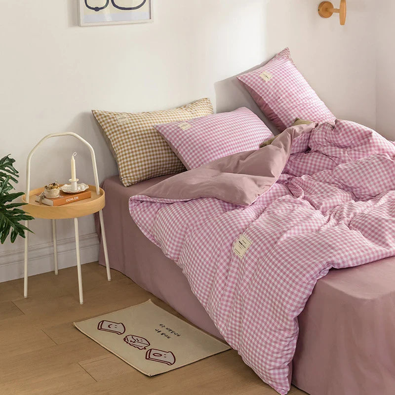 Japan Style Plaid Queen Duvet Cover Set 220x240 High-quality Soft Skin-friendly Bedding Set King Size Quilt Cover Pillowcases