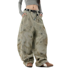Graffiti Blue Jeans Y2K Vintage High Waisted Jeans Straight Streetwear Loose Large Wide Leg Denim Pants