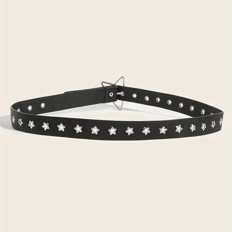Y2K Punk Star Eyelet Black Rivet Belt Goth Pu Leather Belts
