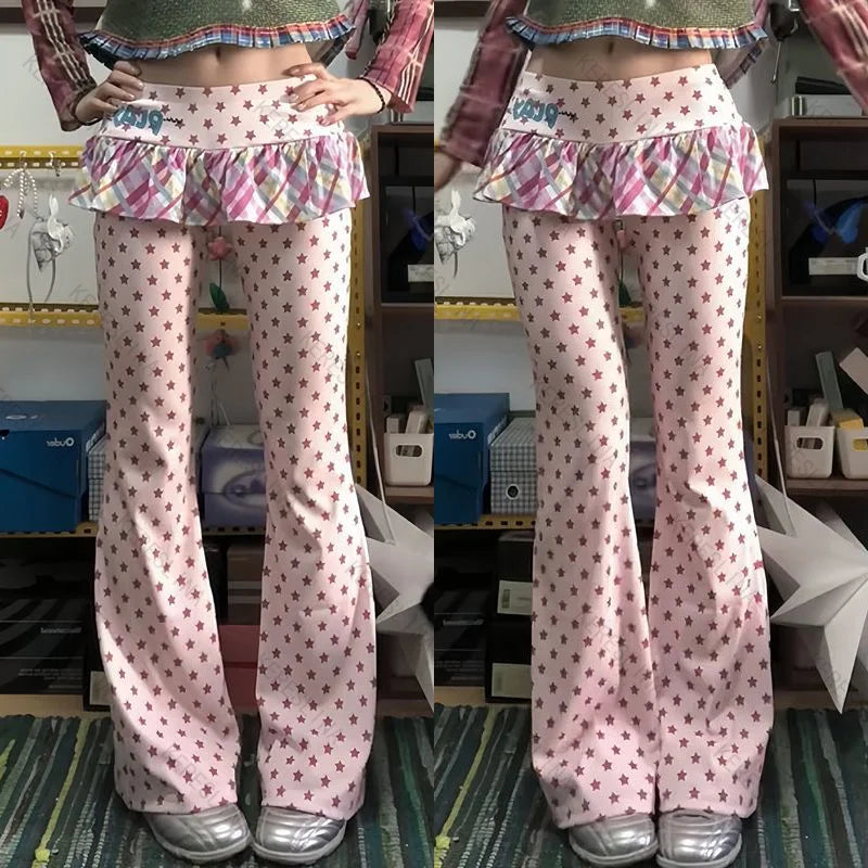Y2k 2000s Retro Subculture Millennium Spicy Girl Style Fake Two piece Pants Trendy High Street Versatile Sweet Pants emo