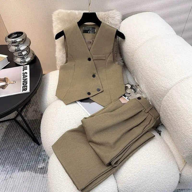 Simple Sleeveless Suit Vest Casual Wide Leg Pants Two-piece Set