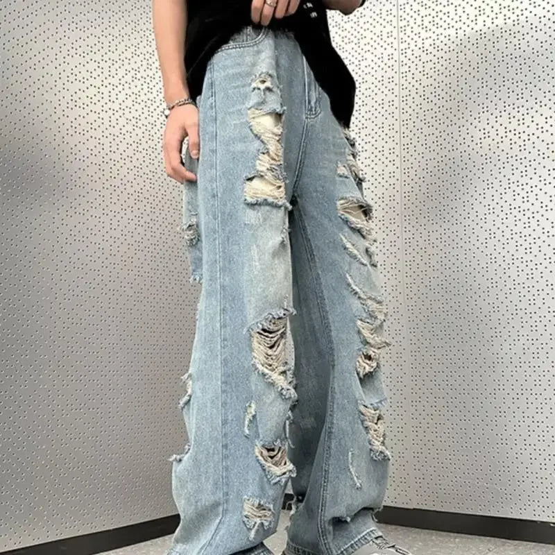 Vintage Distressed Straight-leg Jeans American Style Slimming Bell Bottoms Loose Fit High-waisted Thin Version