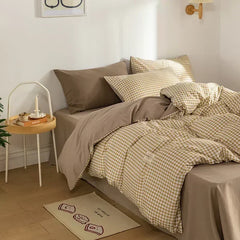 Japan Style Plaid Queen Duvet Cover Set 220x240 High-quality Soft Skin-friendly Bedding Set King Size Quilt Cover Pillowcases