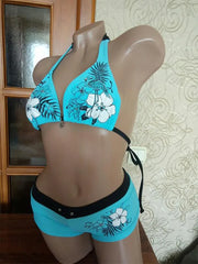 Vintage Flower print Cutie set Bikini 2000s Swimsuit Bathing Halter Strap Swimwear High Street Beach Female