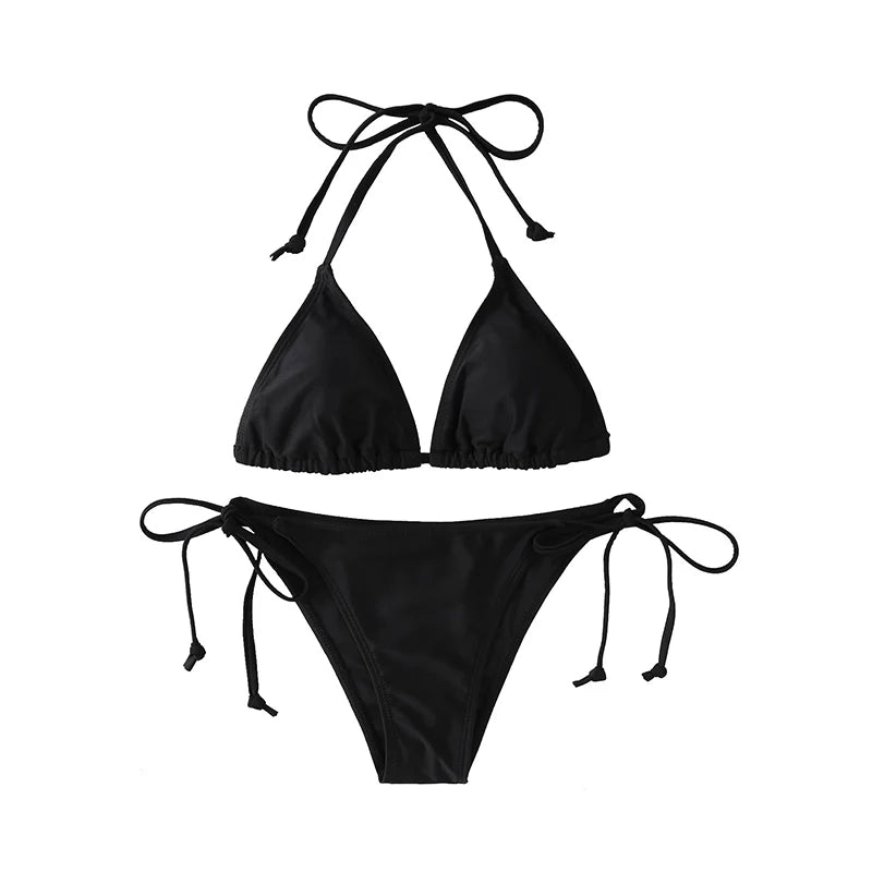 2Pc/Set Swimsuit Bikinis Set Triangle Swimwear String Beachwear Thong One Piece Suits Brazilian Biquini