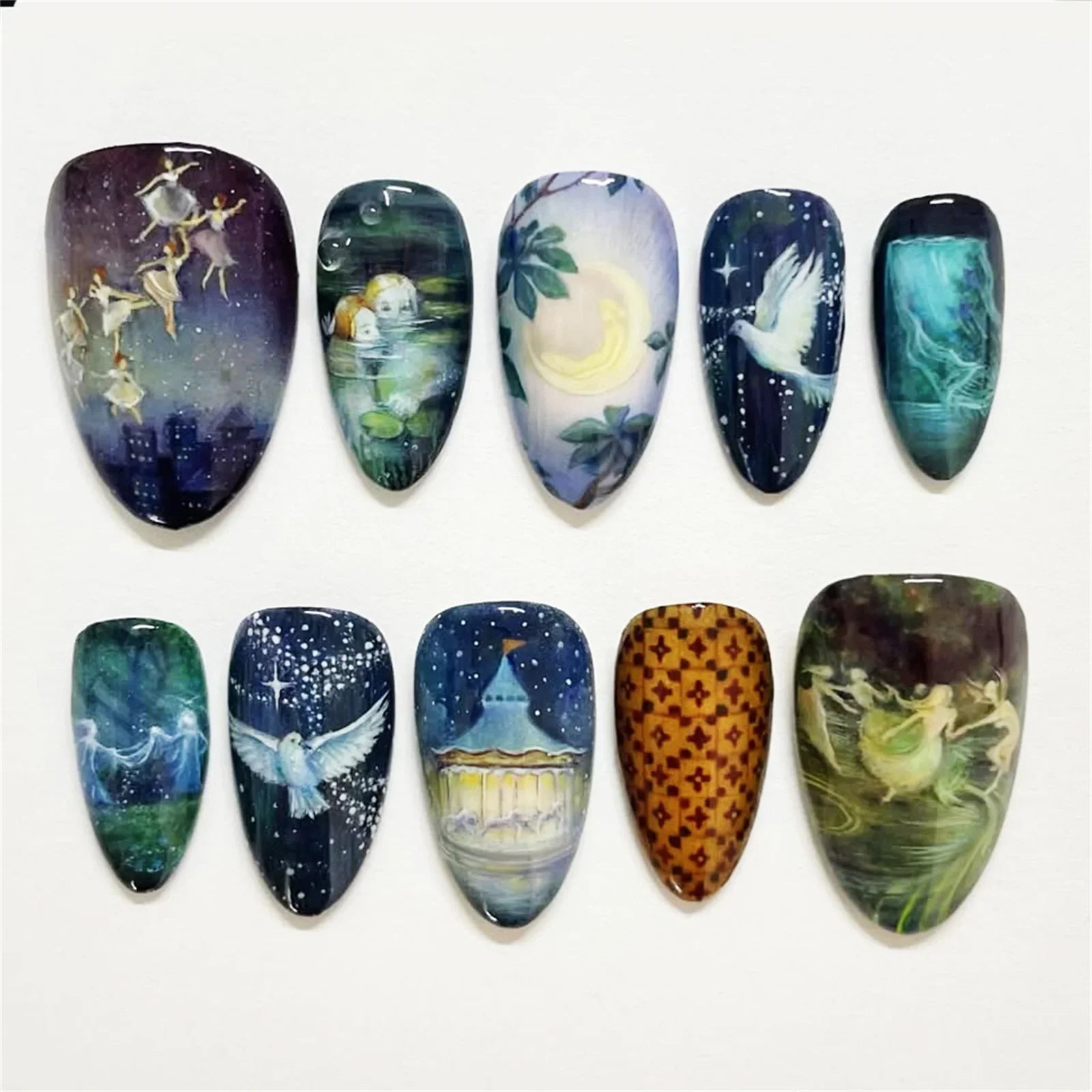 24pcs Flower Print Press on Nails Wine Red Blush Almond False Nail Tips Wearable Reusable Spicy Girl Fake Nails