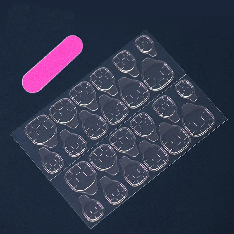 24 PCs Long French Minimalist Moon Nails with 1 Jelly