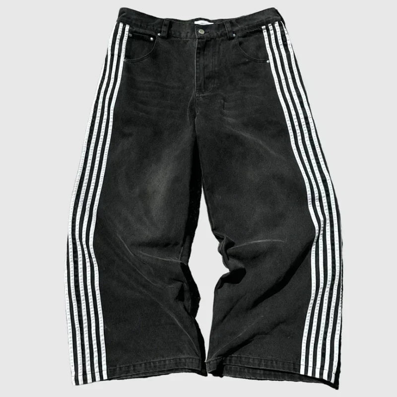 Y2K Baggy Jeans Embroidered Striped Harajuku Sweatpants Hip Hop streetwear Casual wide leg Denim Pants