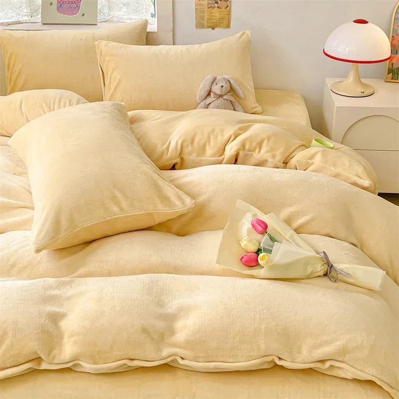 Simple Milk Fleece Warm Duvet Cover Set 220x240 Soft Fluffy Queen Bedding Set Plush Warmth Blanket Cover Sets Cozy