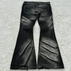 Y2k Flared Lace Up Jeans Retro Washed Paw Prints Double Waist Slim Fit Jeans Gothic High Street Wear Unisex Bootcut Jeans