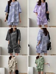 T-Shirt Shorts Suit Set Casual Tie Dye Loose tshirt