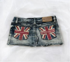 American washed pocket printed denim shorts