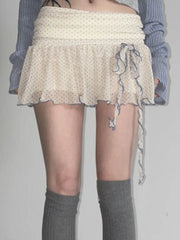 Sweet Cute Fabric Polka Dot Print Mini Skirts Bow Chic All-Match Causal Simple Skirts