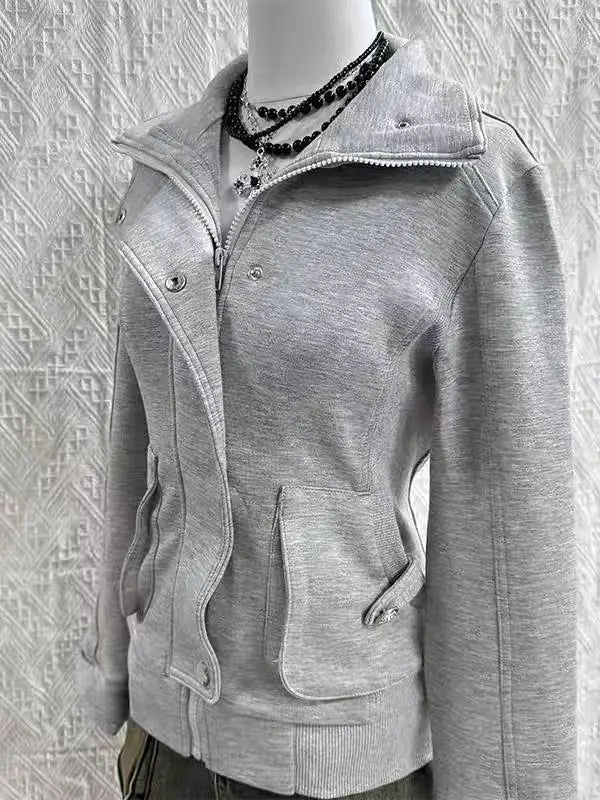 American Girl Subculture Retro Gray Sweatshirt Vintage Hooded Sweatshirt Spring