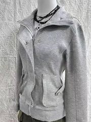 American Girl Subculture Retro Gray Sweatshirt Vintage Hooded Sweatshirt Spring