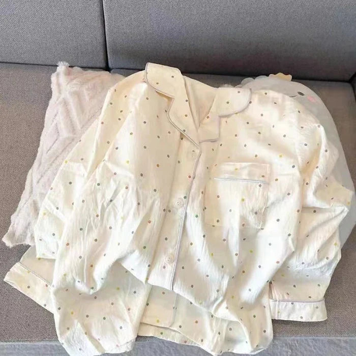 2 PCS Pajama Sleepwear Pajama Set Long Sleeved Pants Suit Peach Print Ventilate Soft Comfortable Home Leisure Home Clothes