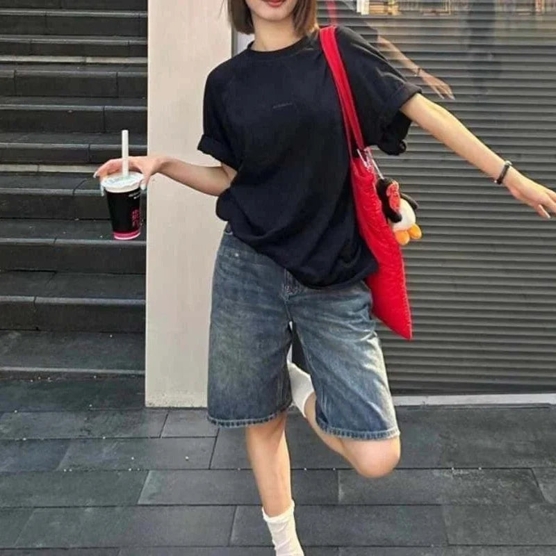 Casual Denim Shorts Wide Leg Short Jeans Knee Lenght Denim Pant High Waist Shorts Girls