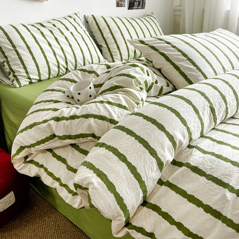 Striped Printed Microfiber Duvet Cover Set Bedding Set, Breathable Lightweight Soft, Fade-Resistant Hypoallergenic Washable