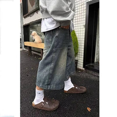 American Retro Waed High Street Jeans orts Loose Straight Leg Vintage Casual Versatile Six Seven Length