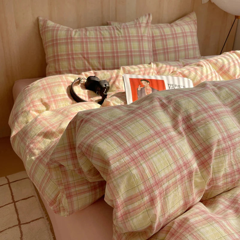 1pc Korean Cotton Pink Stripes Duvet Cover 150x200 Size Girl's Room housse de couette Skin friendly Breathable Comforter Sets