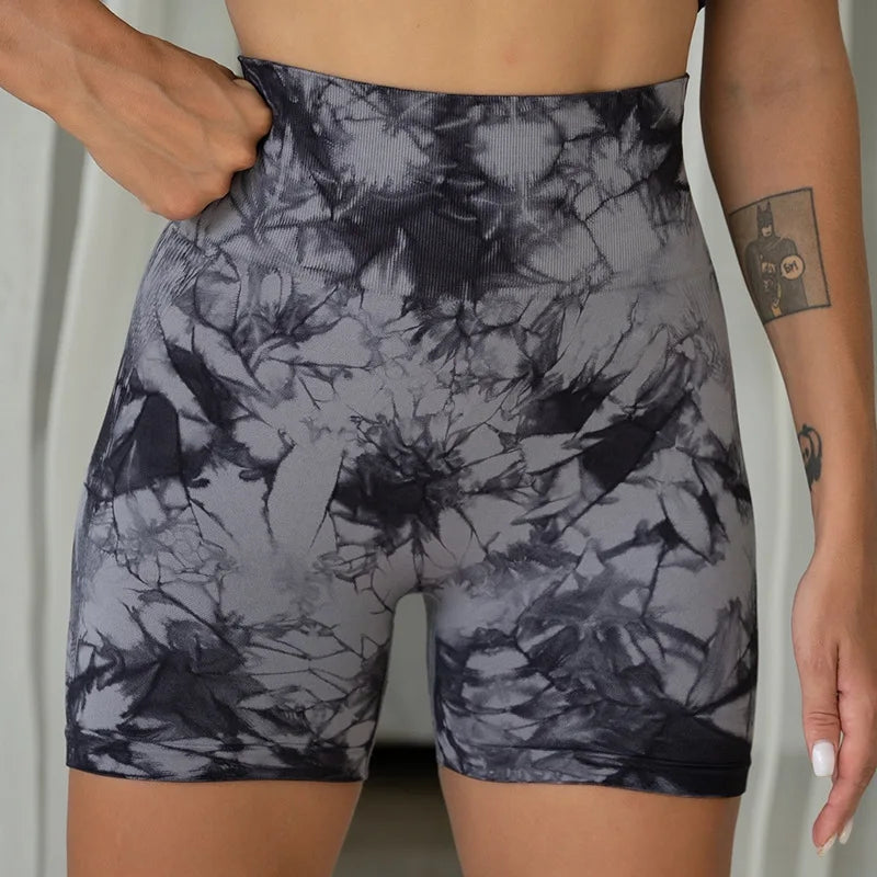 High Waist Butt Lift Shorts Legging Seamless Leggings Tie Dye Shorts Gym Workout Running Pants